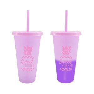 Purple Color Changing Tumbler with Lid and Straw - One
